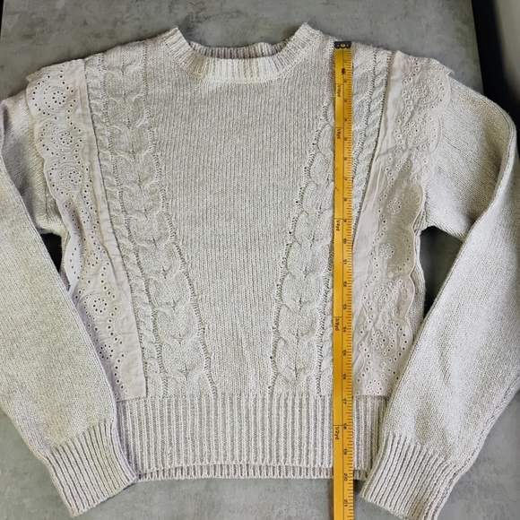 Marfinno Beige Cable Knit Ruffle Lace Sweater Shabby Chic Coquette Size Small - Picture 9 of 11